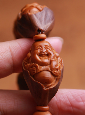 橄榄核紫皮八宝弥勒手串橄榄胡核雕佛珠手链男女手工苏工文玩把玩