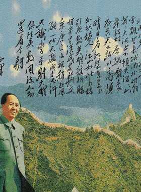 沁园春长城红色怀旧收藏宣传画刺绣织锦画客厅装饰画90*60cm