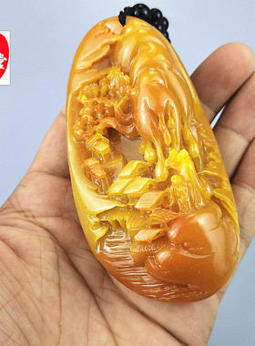 仿寿山石雕田黄色石粉手把件福寿如意奇石观赏石送绳随机发