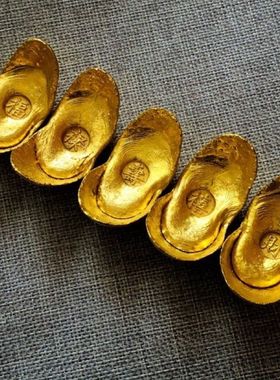 古玩传世真品老金锭金元宝福禄寿喜财鎏金金饼古董收藏品一套5个