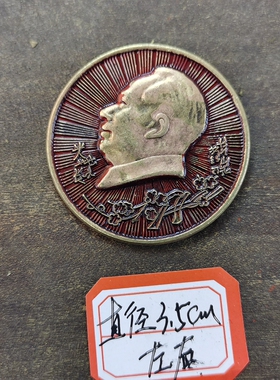 古玩收藏怀旧收藏彩绘黄铜像章梅枝侧脸客厅装饰摆件3CM