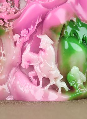 仿玉石寿山石雕人物山水图家居装饰摆件工艺礼品踏雪寻梅