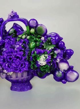 仿玉石紫云母一揽富贵摆件客厅办公室玄关摆件家居装饰山水摆件