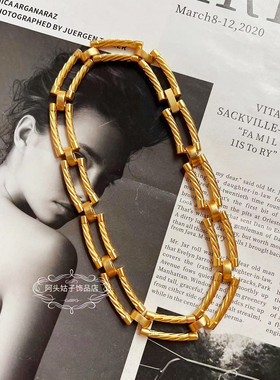 欧美中古金属几何链条项链手链女