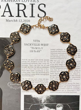 欧美宫廷风中古vintage复古黑色镂空滴油淡水珍珠耳环做旧项链女