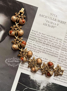 欧美宫廷中古风vintage复古气质做旧棕色橡果榛果项链耳环手链女