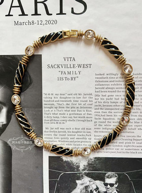 欧美宫廷风中古vintage复古气质黑色条纹滴油金属耳环短款项链女