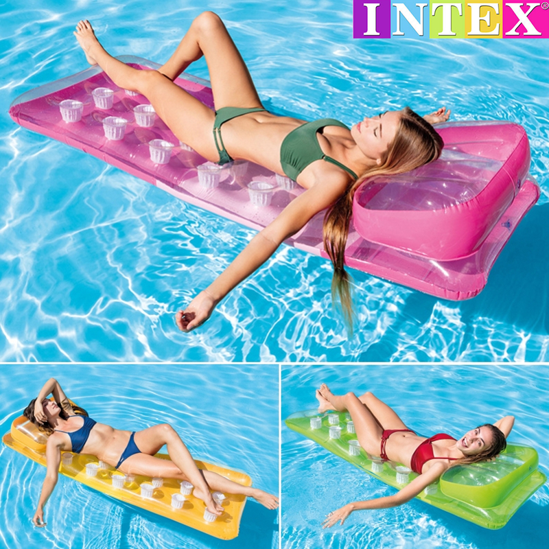 美國INTEX帶枕頭水上充氣床墊 成人躺椅漂流浮排馬爾地夫旅遊用品