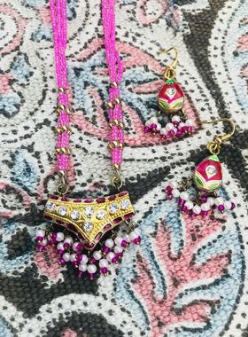 印度手工彩绘琉璃串珠项链耳环