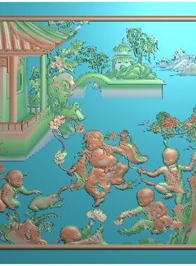 百子顶箱柜0215东阳木雕工艺品挂件挂屏家具扫描精雕图