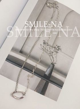韩国进口925纯银不规则盒子项链