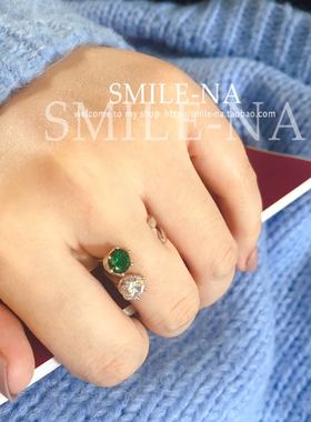 设计师款纯银镶钻关节祖母绿戒指