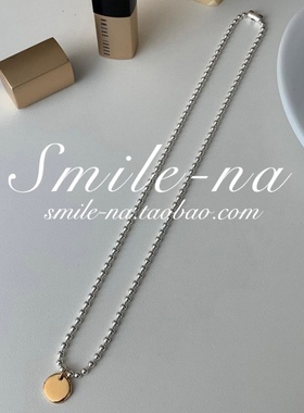 韩国东大门进口纯银金色圆牌项链