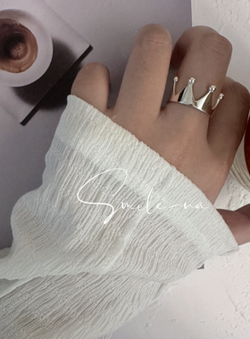 韩国进口小众款S925纯银皇冠宫延风戒指时尚百搭食指戒指指环