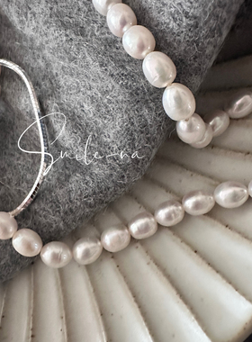 韩国进口设计款925纯银天然珍珠锁骨链时尚百搭拼接蛇骨毛衣链