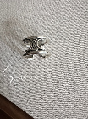 韩国进口小众款925纯银时尚复古做旧凯旋开口戒指 指环