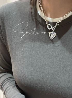 韩国进口S925纯银925纯银爱心桃心吊坠时尚重工OT扣项链锁骨链