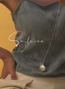 韩国进口小众设计S925纯银贝壳纹包包造型吊坠时尚双层长款项链