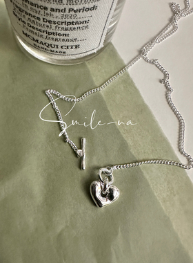 韩国进口小众款925纯银不规则面爱心 心型OT扣项链坦克链锁骨链