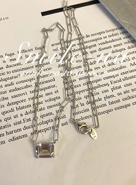 韩国进口纯银镶嵌锆石方钻锁骨链