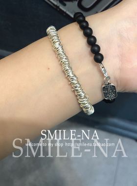 韩国进口纯银小圈圈黑色玛瑙手链