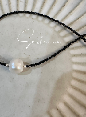 韩国进口925纯银一颗天然不规则珍珠水晶串珠珠珠时尚项链锁骨链