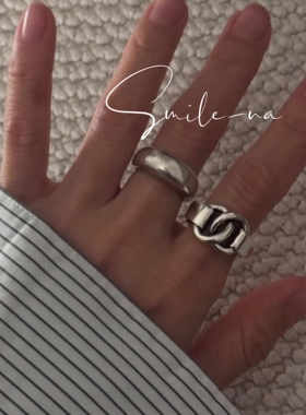 韩国进口小众设计款S925纯银双C打结交叉重工复古做旧风戒指指环