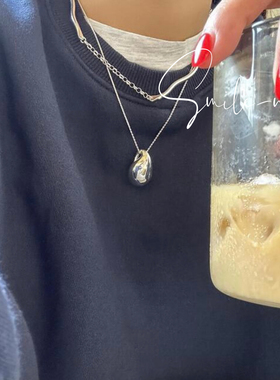 韩国进口小众设计925纯银不规则波浪造型线条拼接链条项链锁骨链