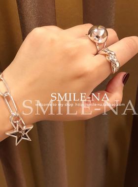 韩国进口纯银重叠实心交叉戒指