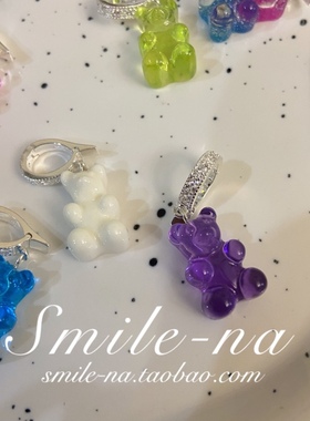 纯银软糖彩色亚克力小熊锆石吊坠