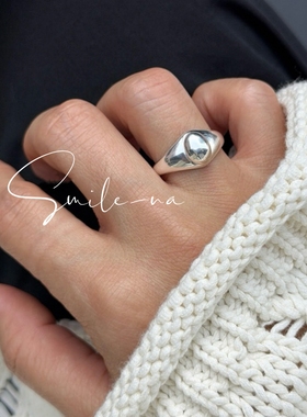 韩国进口S925纯银小众设计款简约百搭不规则几何银豆豆戒指指环女