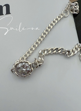 韩国进口S925纯银不规则几何形状立体大锆石镂空坦克手链手饰时尚