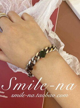 韩国进口925纯银做旧手环大宝石