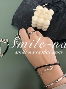 进口复古做旧风网格拼接皮绳手链