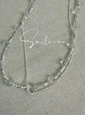 韩国进口小众S925纯银天然水晶拼接圆珠双层项链女锁骨链颈链百搭