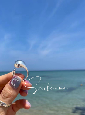 韩国进口925纯银时尚食指开口设计水滴圆珠百搭戒指指环