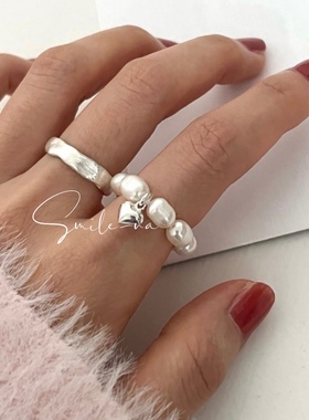 925纯银天然淡水珍珠桃心戒指