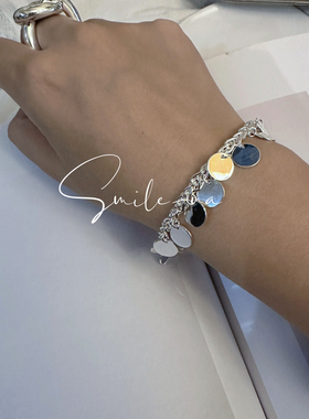 韩国进口小众款S925纯银重工圆片流苏手链女时尚百搭简约手串女