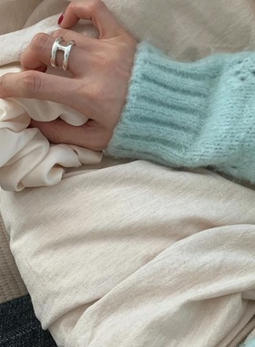 韩国ins设计师款925字母指环戒指