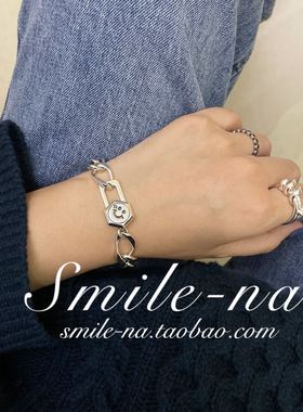 韩国东大门纯银重工菱形几何手链