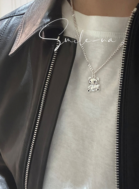 韩国进口小众款S925纯银小熊吊坠可爱坦克项链女锁骨链颈链百搭