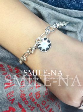 韩国东大门纯银圆牌多圈拼接手链