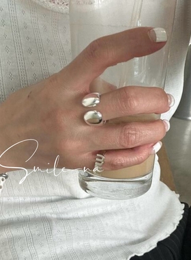 韩国进口小众设计S925纯银光面圆弧形开口戒指女时尚百搭指环