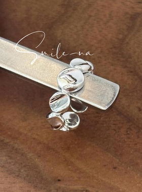 韩国进口小众S925纯银圆形凹凸面开口戒指女时尚百搭指环食指戒