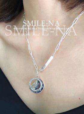 韩国进口ins设计师款女圆牌项链