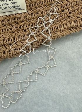 韩国进口小众设计款S925纯银爱心镂空拼接时尚百搭锁骨链重工颈链