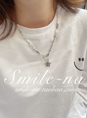 韩国进口纯银五角星真皮锁骨链