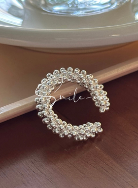 韩国进口S925纯银小众设计感复古绕线串珠戒指开口时尚指环