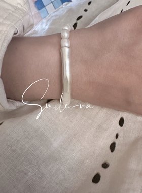 韩国进口天然不规则珍珠999足银弯管拼接弹力绳时尚拼接手镯手链