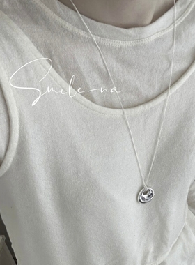 韩国进口S925纯银小众设计时尚百搭元宝银坨坨吊坠长款项链毛衣链